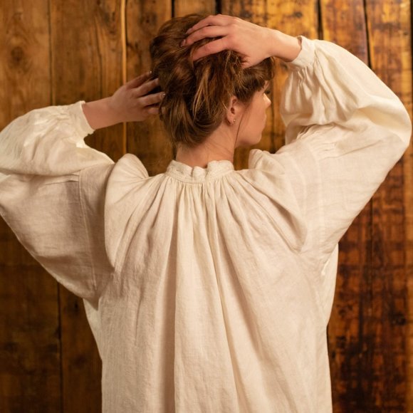 100% Linen Madde Vintage Nightwear Lagenlook Nightgown Dress size 38/M - Picture 5 of 12